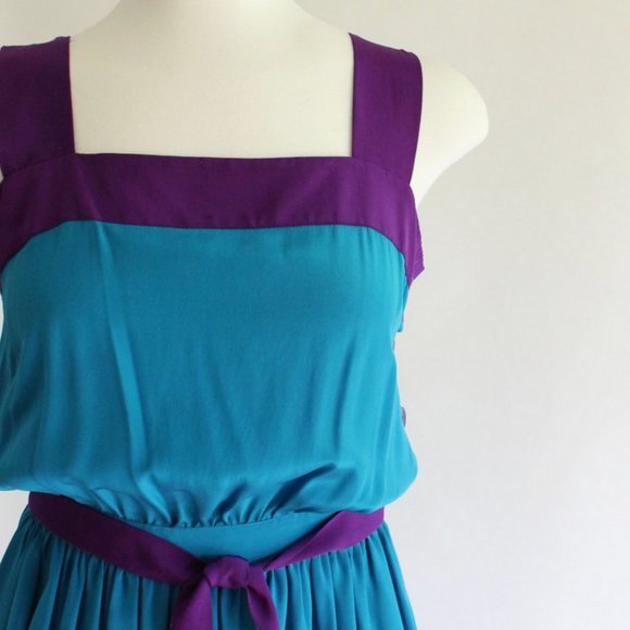 Jack Mulqueen Silk Colour Block Dress, Vintage 80's Dress - Picture 3 of 6